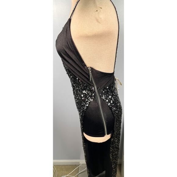 Bronx and Banco Simone Sequin Embellished High Slit Maxi Dress Size Medium - Picture 5 of 8